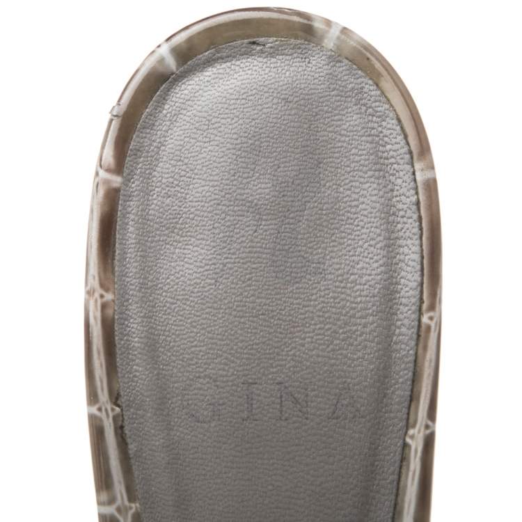 Pre Owned Gina Green Croc Embossed Leather Crystal Embellished Loren Sandals Size 40