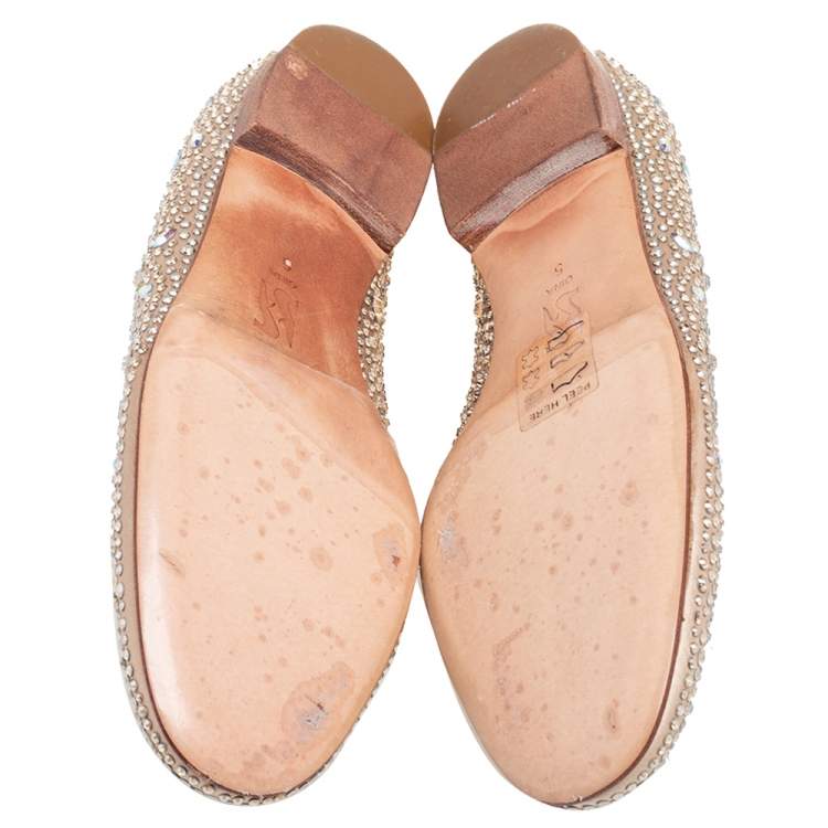مملوكة مسبقًا Gina Beige Crystal Embellished Satin Ballet Flats Size 38