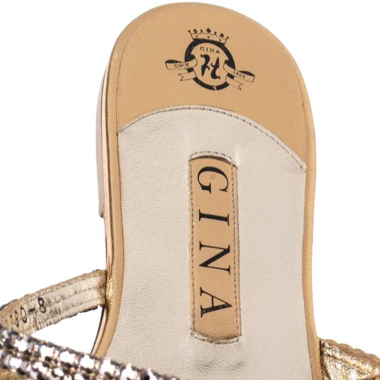 Pre Owned Gina Multicolor Leather Embellished Thong Flat Sandals Size 41