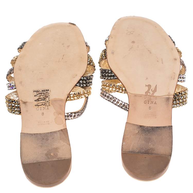 Pre Owned Gina Multicolor Leather Embellished Thong Flat Sandals Size 41