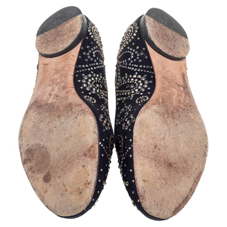 Pre Owned Gina Black Satin Studded Ballet Flats Size 36.5
