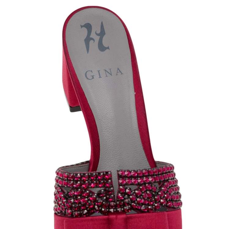Pre Owned Gina Red Satin Embellished Sandals Size 38