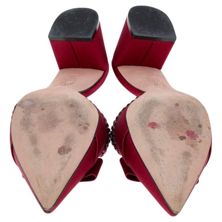 Pre Owned Gina Red Satin Embellished Sandals Size 38
