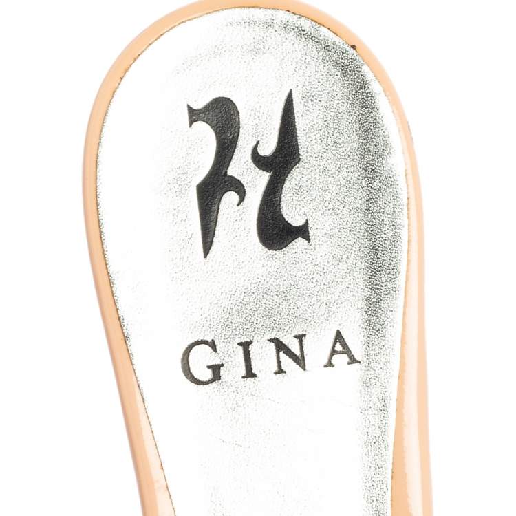 Pre Owned Gina Green Crystal Embellished Leather Loren Flat Sandals Size 37.5