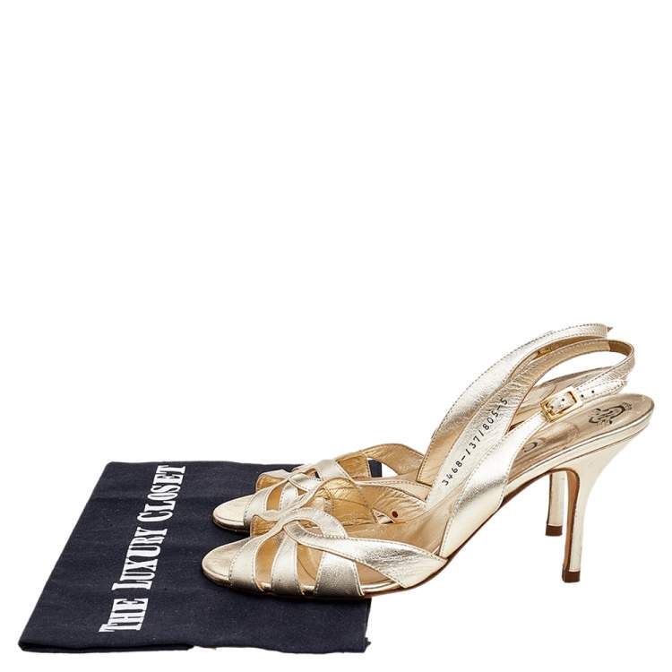 Pre Owned Gina Gold Leather Slingback Sandals Size 38