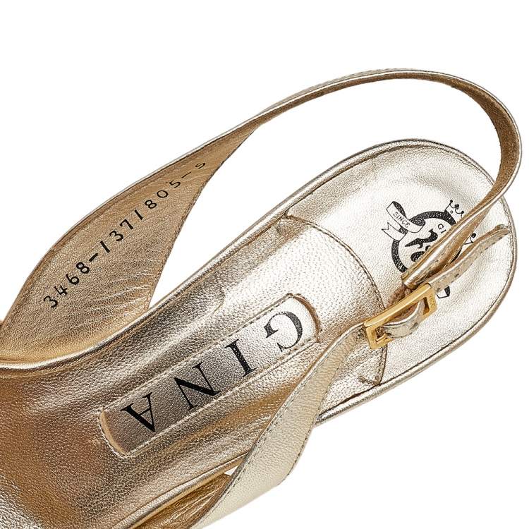 Pre Owned Gina Gold Leather Slingback Sandals Size 38