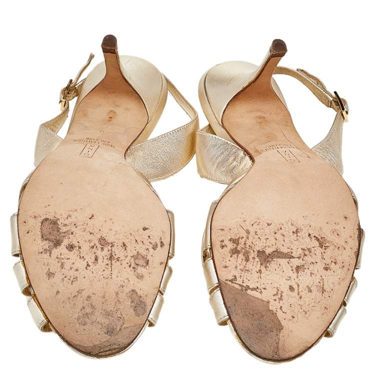 Pre Owned Gina Gold Leather Slingback Sandals Size 38