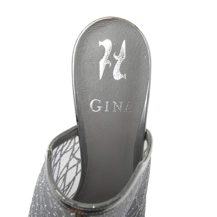 Pre Owned Gina Silver Glitter Mesh Wedge Espadrille Platform Sandals Size 38 