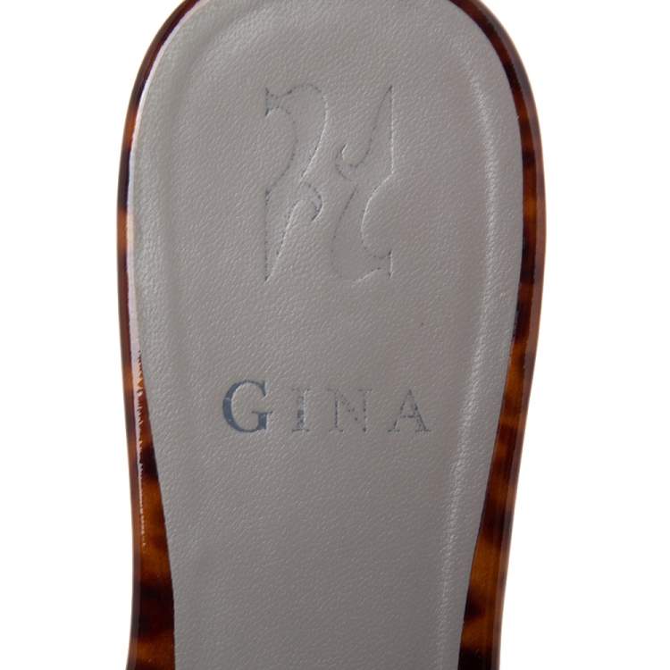 Pre Owned Gina Brown Crystal Embellished Patent Leather Flat Slides Size 38