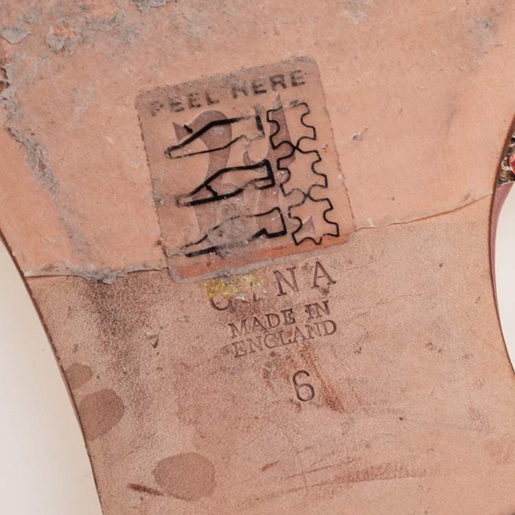 Pre Owned Gina Pink Crystal Embellished Leather Flat Slides Size 39