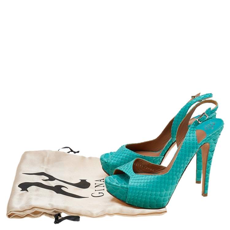 Pre Owned Gina Blue Python Leather Platform Pumps Size 37.5