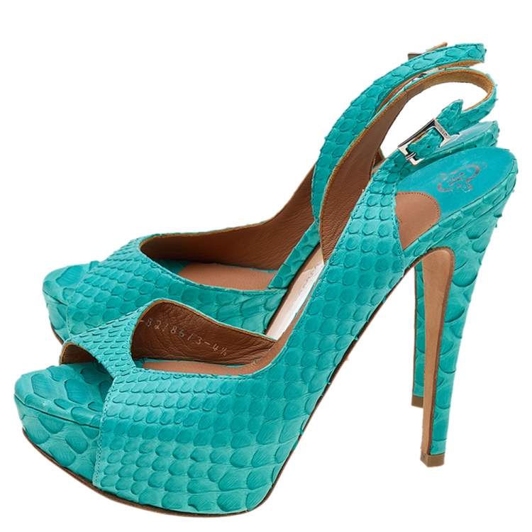 Pre Owned Gina Blue Python Leather Platform Pumps Size 37.5