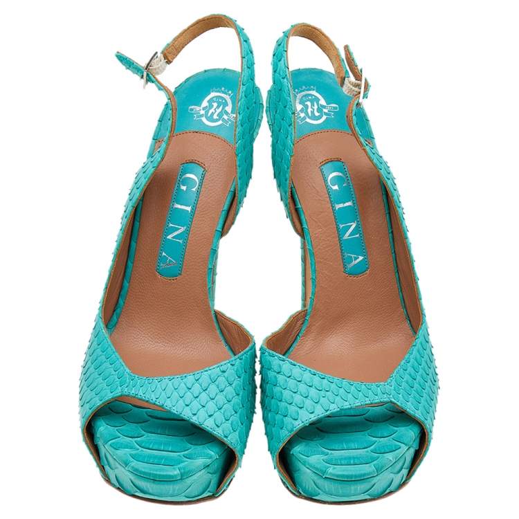 Pre Owned Gina Blue Python Leather Platform Pumps Size 37.5