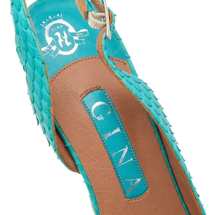 Pre Owned Gina Blue Python Leather Platform Pumps Size 37.5