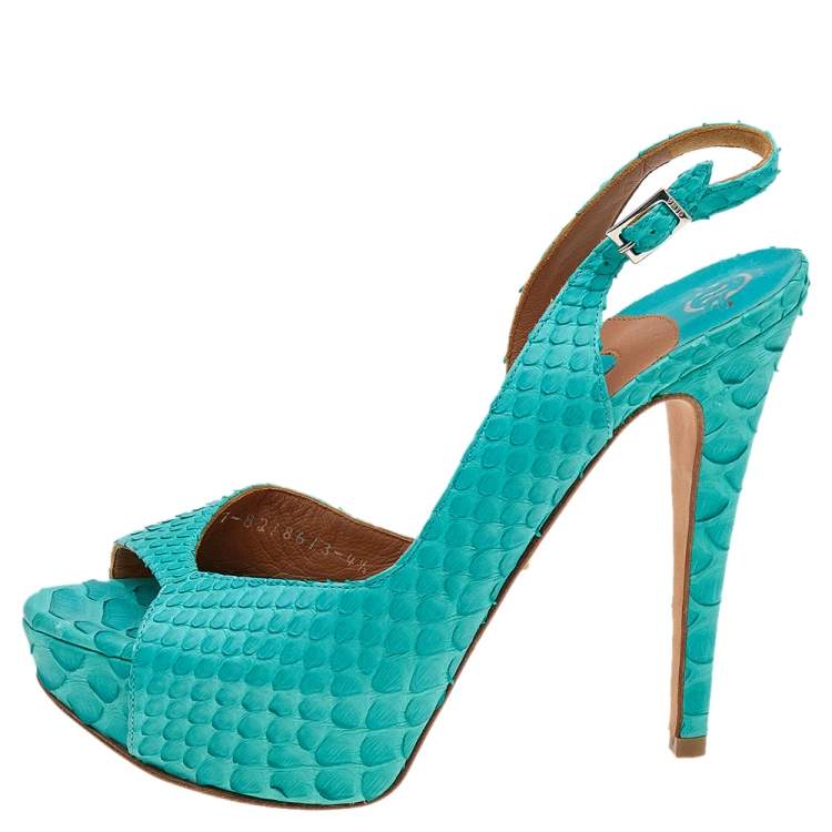 Pre Owned Gina Blue Python Leather Platform Pumps Size 37.5