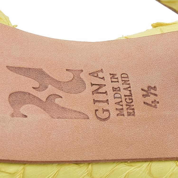 Pre Owned Gina Yellow Python Leather Peep Toe Platform Slingback Sandals Size 37.5