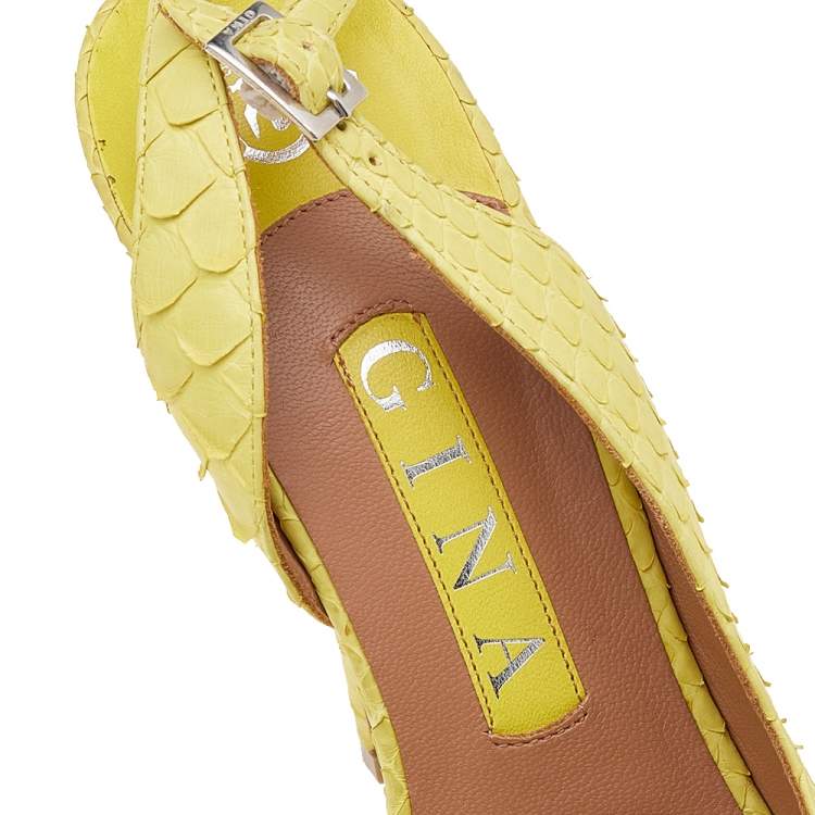 Pre Owned Gina Yellow Python Leather Peep Toe Platform Slingback Sandals Size 37.5
