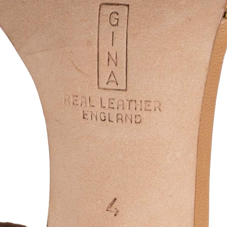 Pre Owned Gina Mid Tan Crystal Embellished Leather Platform Slide Sandals Size 37