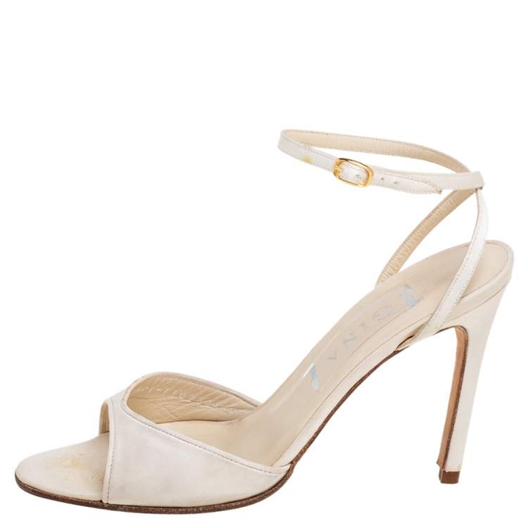 Pre Owned Gina Off-White Satin Ankle-Strap Sandals Size 37.5