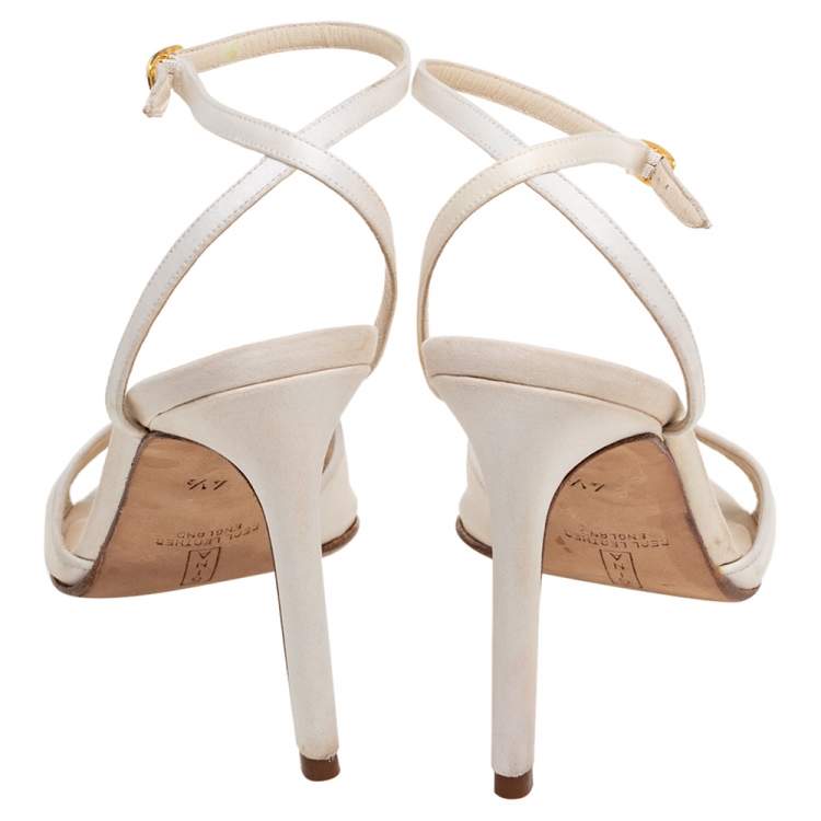 Pre Owned Gina Off-White Satin Ankle-Strap Sandals Size 37.5