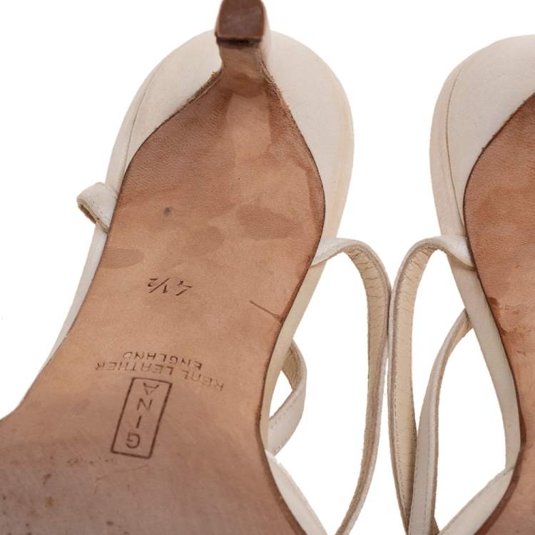 Pre Owned Gina Off-White Satin Ankle-Strap Sandals Size 37.5
