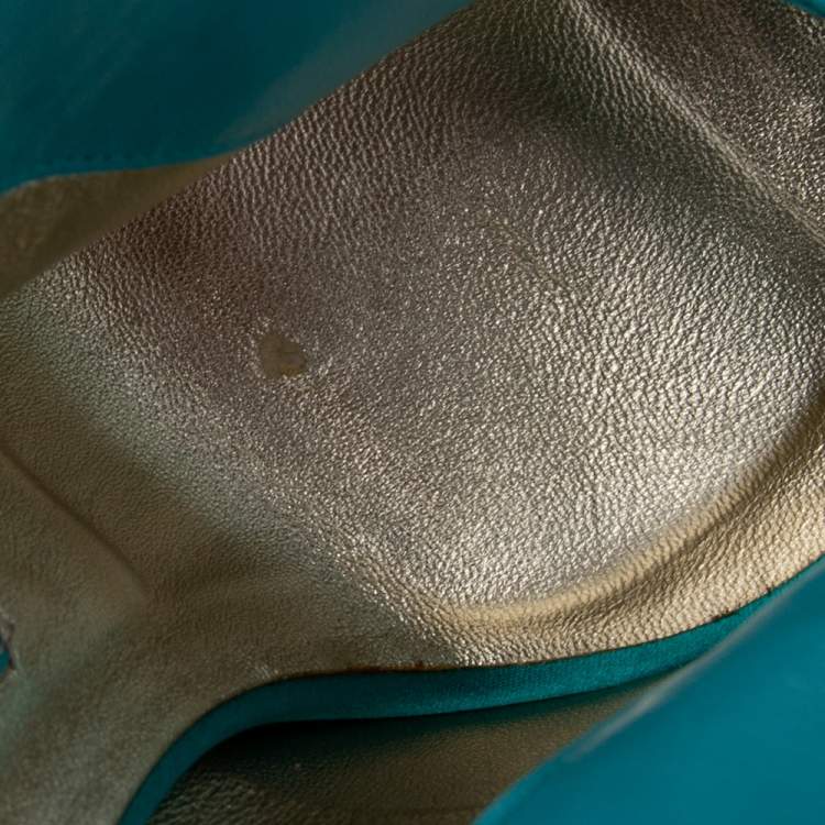 Pre Owned Gina Aqua Blue Crystal Embellished Satin Calamity Ankle Booties Size 39.5