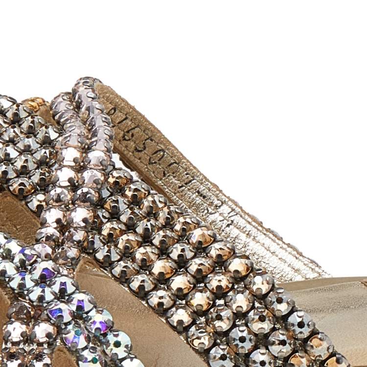 Pre Owned Gina Multicolor Crystal Embellished Leather Flat Slides Size 36.5