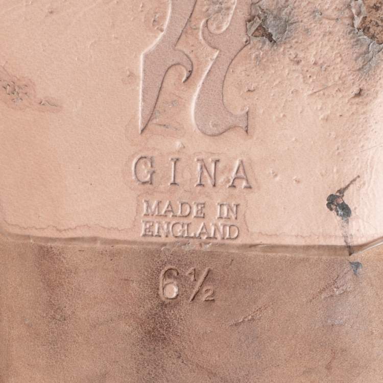 Pre Owned Gina Green Patent Crystal Embellished Flat Sandals Size 39.5