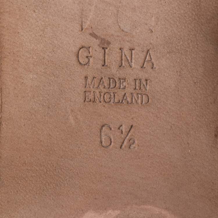 Pre Owned Gina Grey Patent Leather Crystal Embellished Mule Sandals Size 39.5