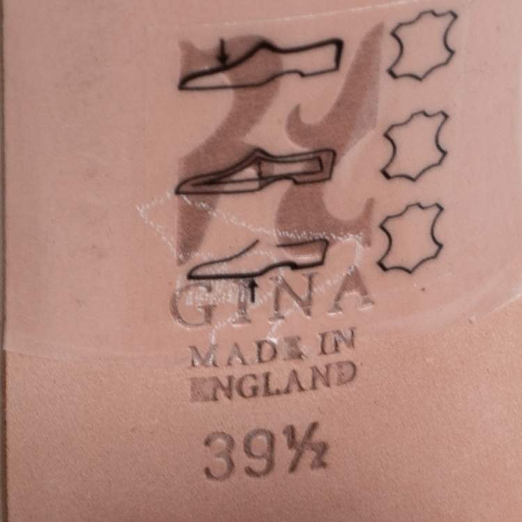 Pre Owned Gina Brown Crystal Embellished Leather Block Heel Slide Sandals Size 39.5