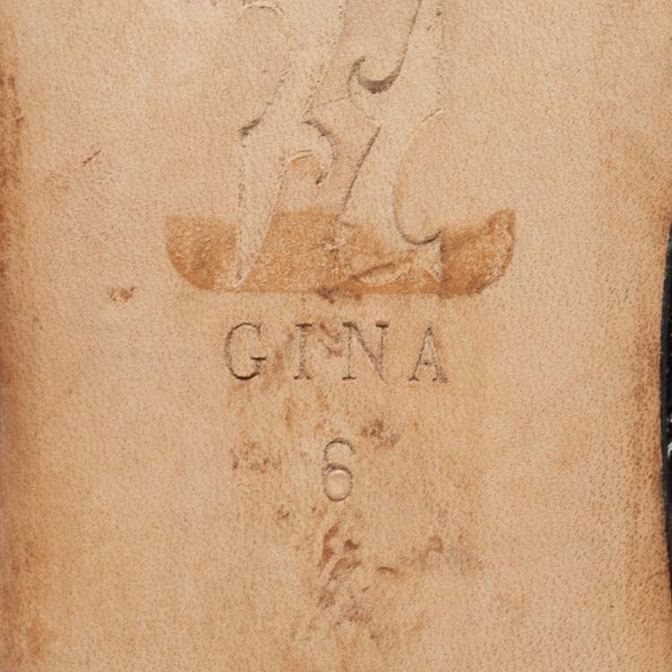 مملوكة مسبقًا Gina  Black Patent Leather Crystal Embellished Slide Sandals Size 39