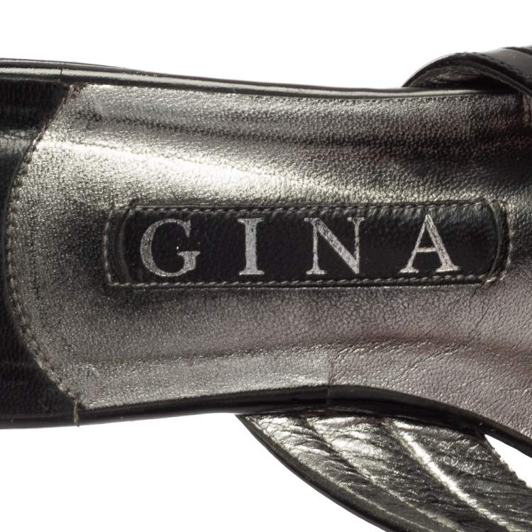 مملوكة مسبقًا Gina  Black Patent Leather Crystal Embellished Slide Sandals Size 39