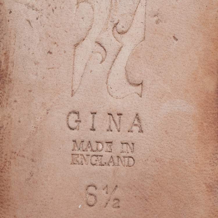 Pre Owned Gina White Leather Crystal Embellished Flat Slides Size 39.5