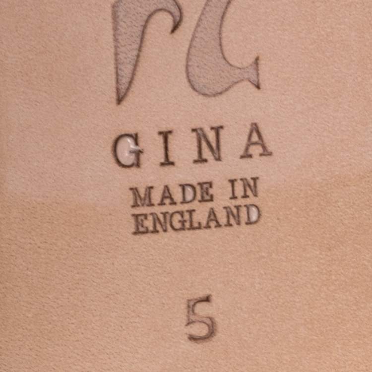 Pre Owned Gina Gold Leather Crystal Embellished Block Heel Slides Size 38