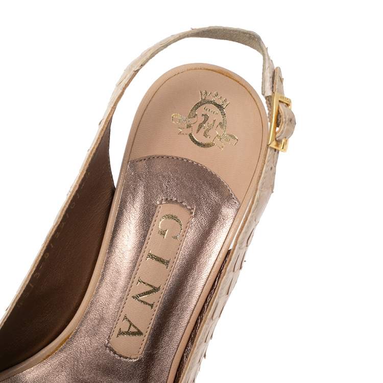 Pre Owned Gina Beige Python Leather Blake Slingback Sandals Size 37
