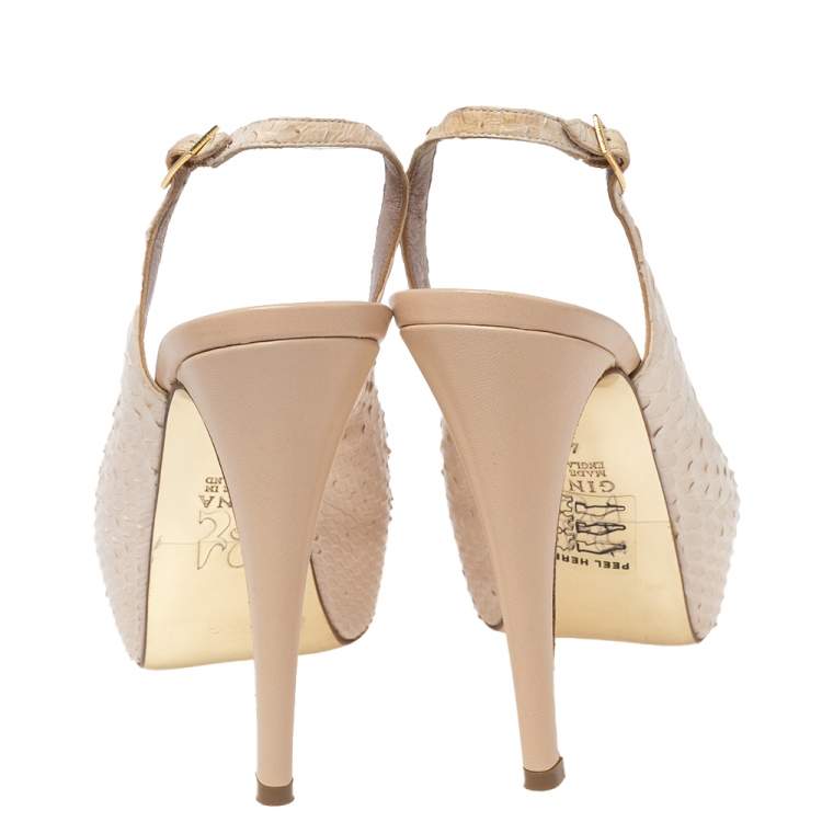 Pre Owned Gina Beige Python Leather Blake Slingback Sandals Size 37