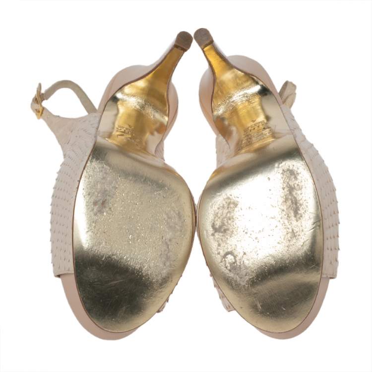 Pre Owned Gina Beige Python Leather Blake Slingback Sandals Size 37