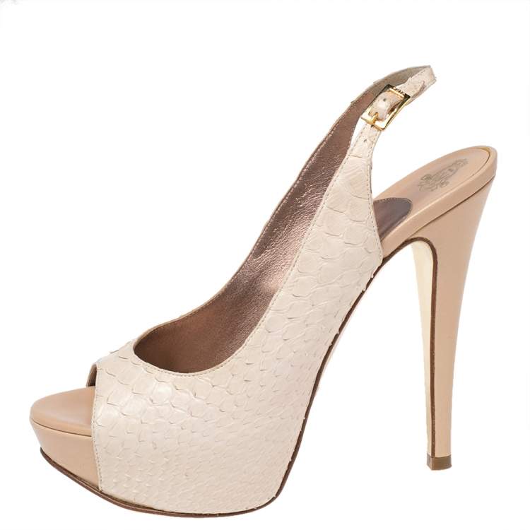 Pre Owned Gina Beige Python Leather Blake Slingback Sandals Size 37
