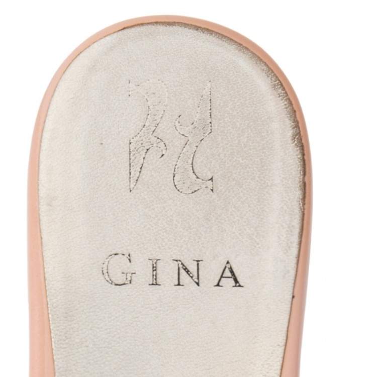 Pre Owned Gina Beige Patent Crystal Embellished Slip On Slides Size 38