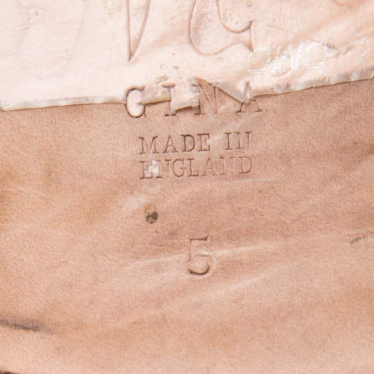 Pre Owned Gina Beige Patent Crystal Embellished Slip On Slides Size 38