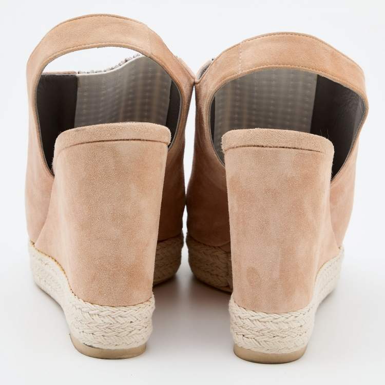 Pre Owned Gina Peach Suede Crystal Embellished Platform Wedge Sandals Size 40