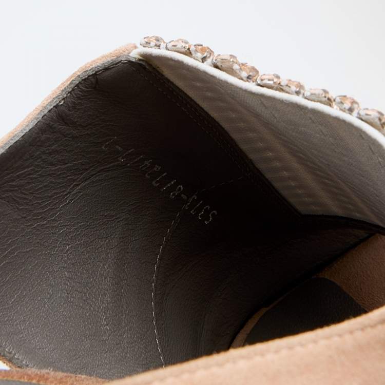 Pre Owned Gina Peach Suede Crystal Embellished Platform Wedge Sandals Size 40