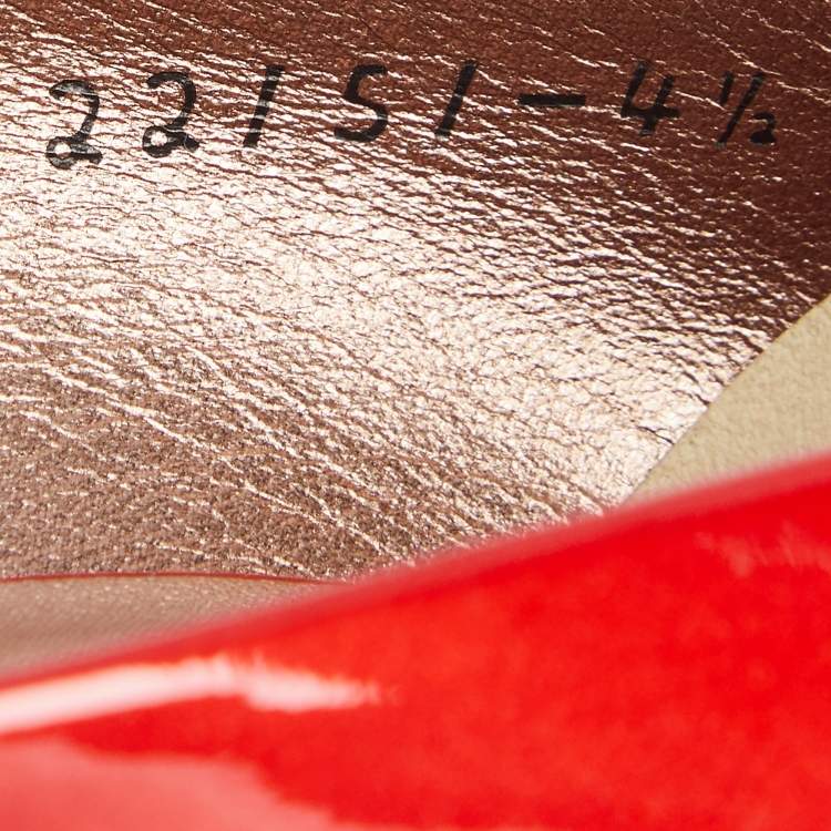 Pre Owned Gina Red Patent Leather Platform Peep Toe Pumps Size 37.5