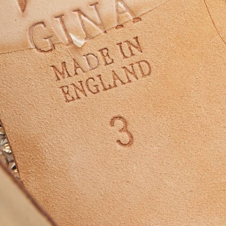 Pre Owned Gina Gold Crystal Embellished Satin Slingback Sandals Size 36