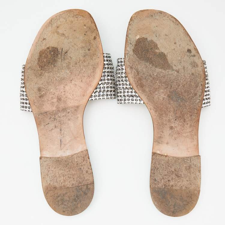 مملوكة مسبقًا Gina Green Crystal Embellished Leather Thong Flats Size 40