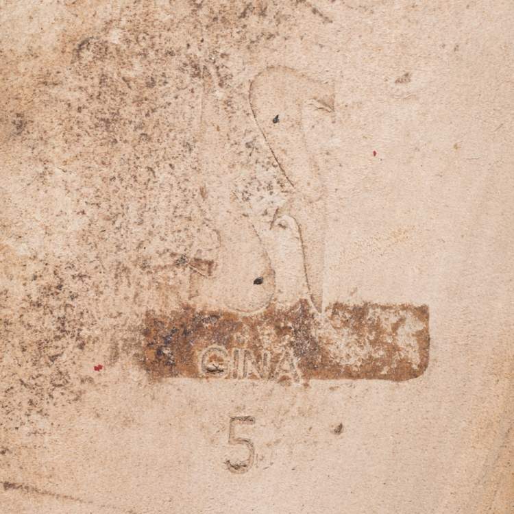 Pre Owned Gina Brown/Black Leopard Print Patent Leather Crystal Embellished  Sandals Size 38