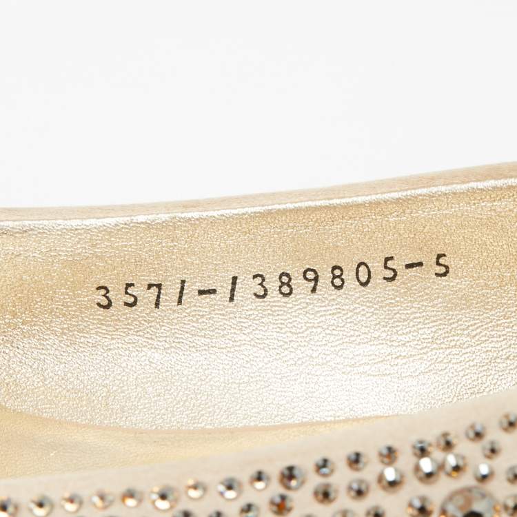 Pre Owned Gina Beige Satin Crystal Embellished  Ballet Flats Size 38