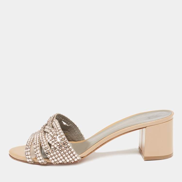 Gina Gold Patent Crystal Embellished Slide Sandals Size 42 Gina The Luxury Closet 