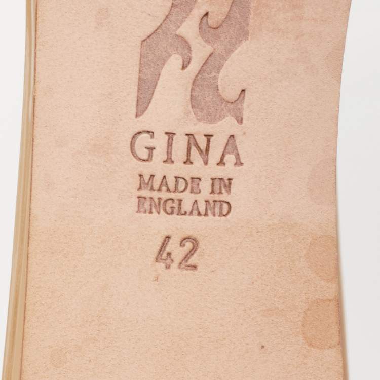 Pre Owned Gina Gold Patent Crystal Embellished Slide Sandals Size 42