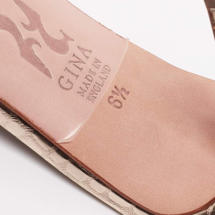 Pre Owned Gina Gold Crystal Embellished Leather Slide Sandals Size 39.5